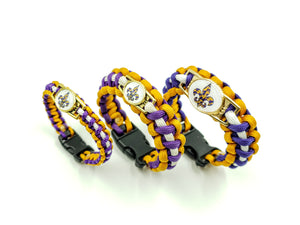 Purple, Gold and White Camo Fleur De Lis Paracord Bracelet, Keychain, or Necklace