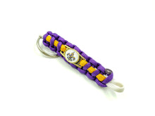 Load image into Gallery viewer, Purple, Gold and White Camo Fleur De Lis Paracord Bracelet, Keychain, or Necklace