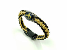 Load image into Gallery viewer, Black and Gold Fleur De Lis Paracord Bracelet, Keychain, or Necklace