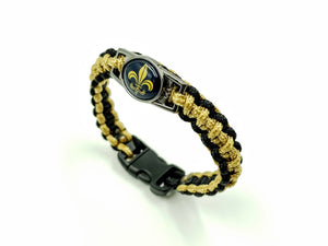 Black and Gold Fleur De Lis Paracord Bracelet, Keychain, or Necklace