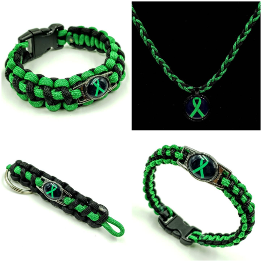 Mental Health Green Awareness Ribbon Bracelet Keychain or Necklace